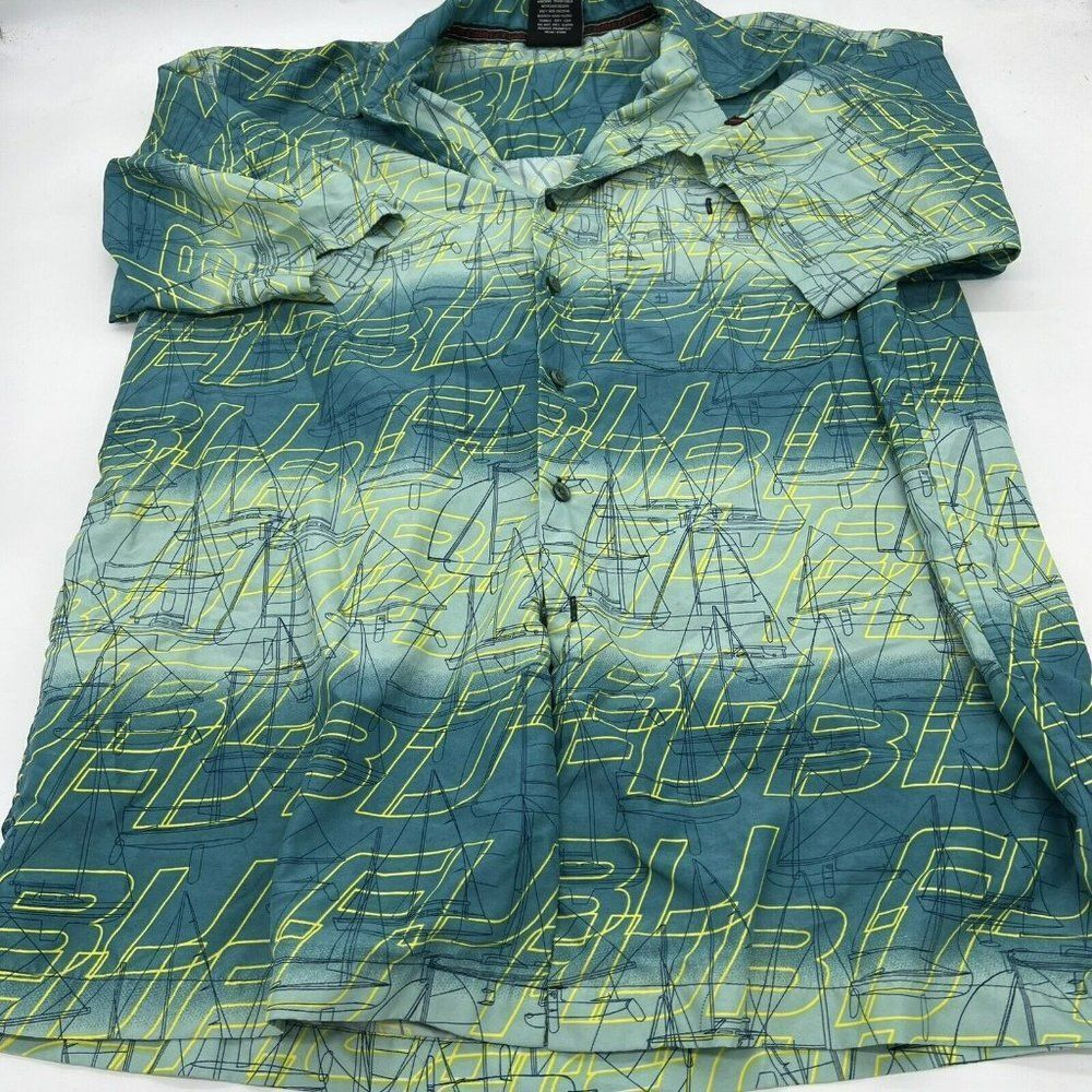 Fubu Men Short Sleeve Button Up Vintage Shirt Sz Medium All Over Print